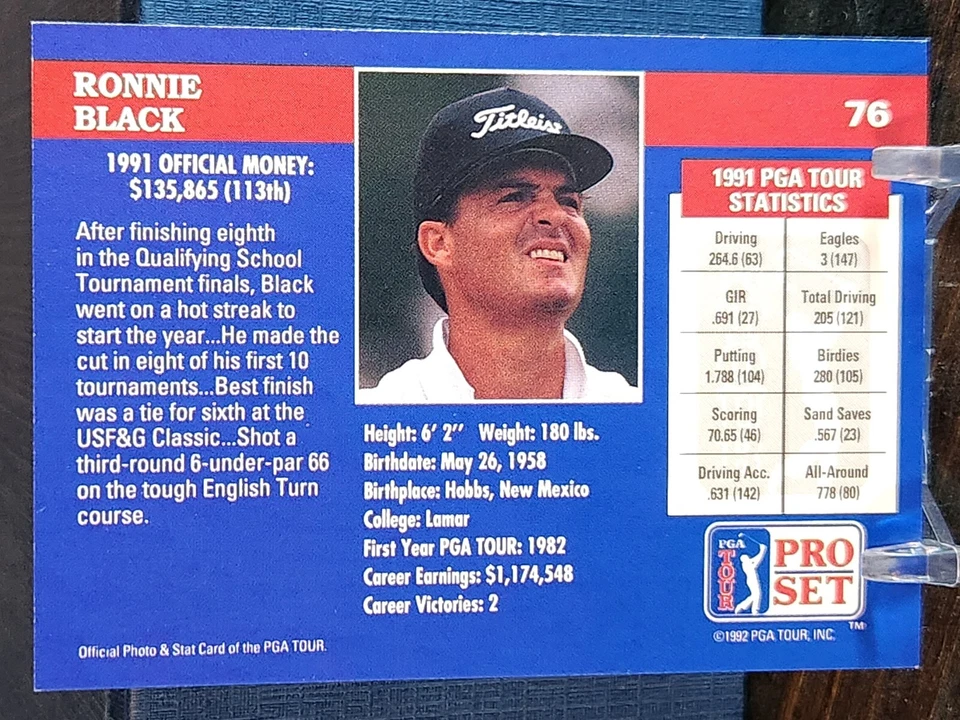 1992 Pro Set Golf #76 - Ronnie Black PGA Tour - Image 2 of 2