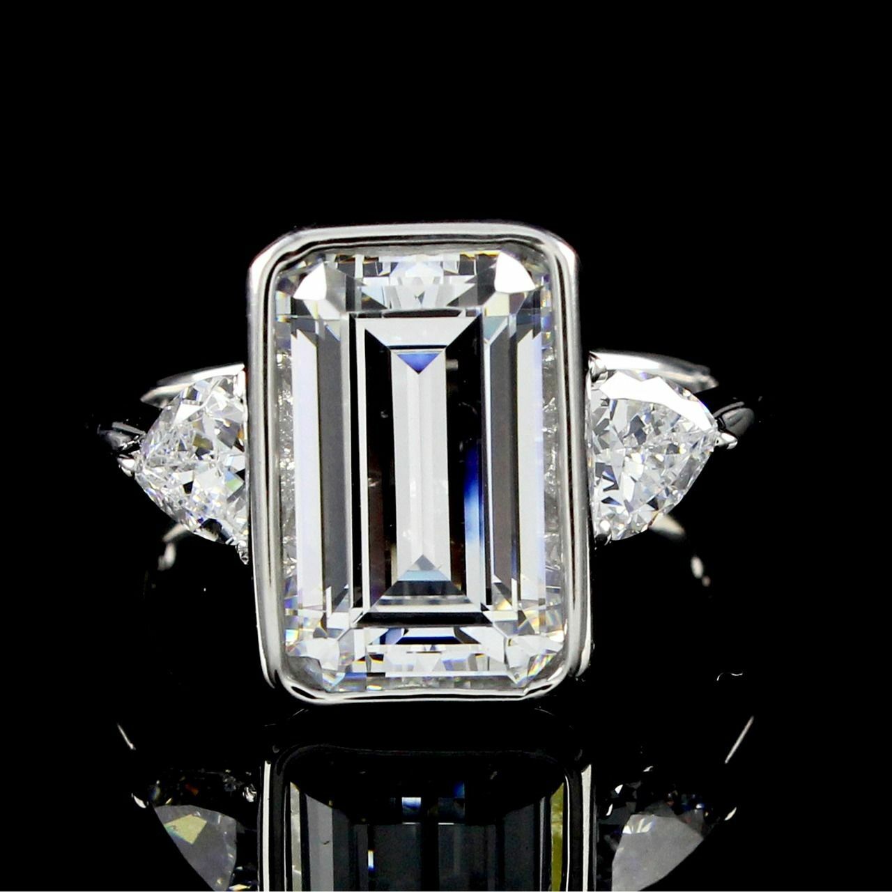 3 Stone Emerald Cut Simulated Diamond Engagement Ring Size 9 Sterling Silver 925-image