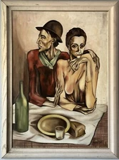 DOROTHY DE POLIOLO VINTAGE ITALIAN MODERN CUBISM OIL PAINTING FAMOUS PEOPLE 1968