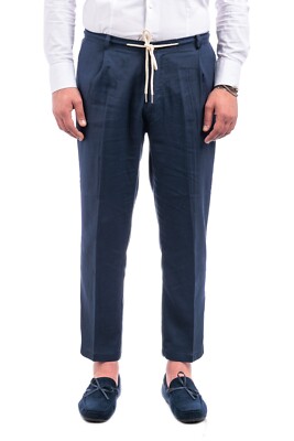 Herren Hose 100% Leinen Hose Pinces Made In Italy Chino America VEQUE