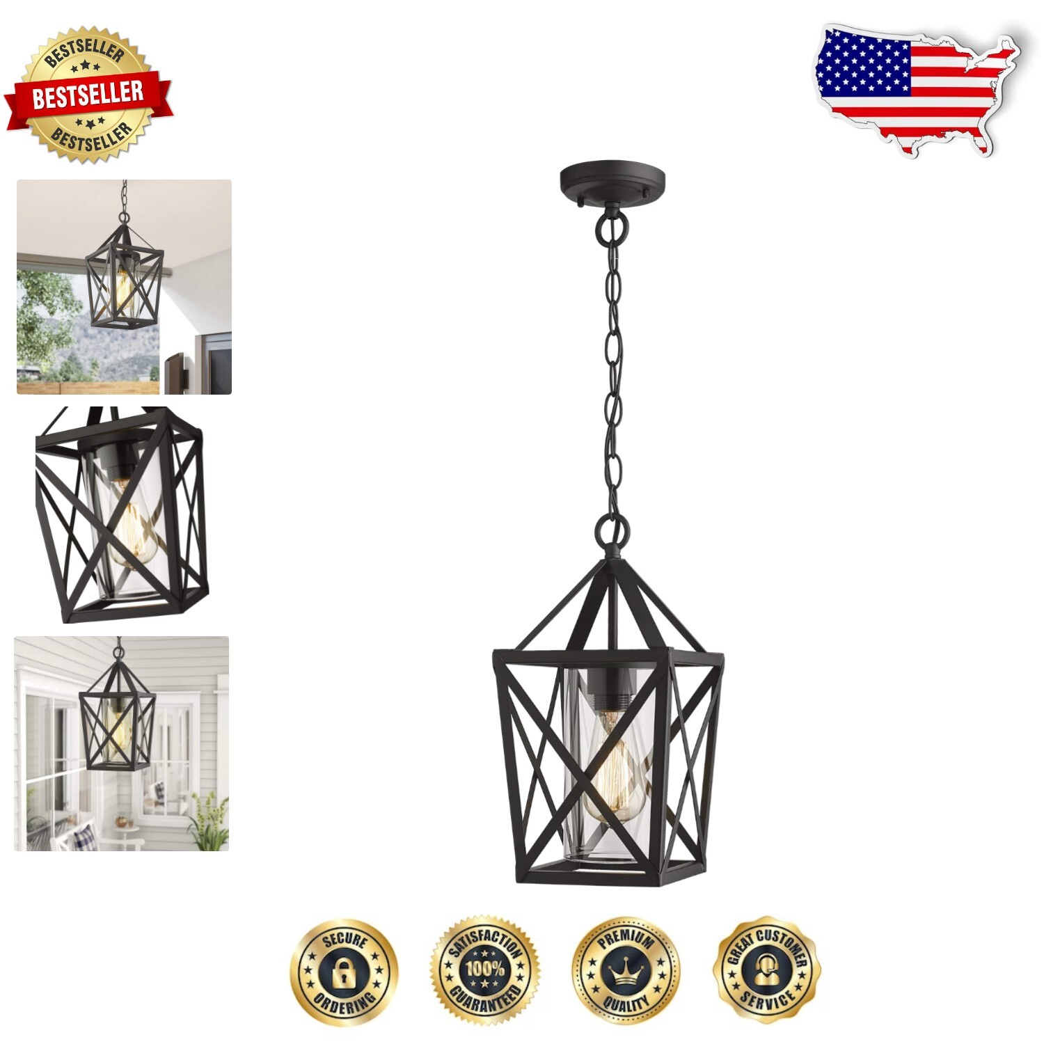 Contemporary Clear Glass Outdoor Pendant Light - Easy Install with Warranty