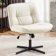 ZUNMOS Armless Office Chair Wide Ergonomic Leather Swivel Chair High Adjustable