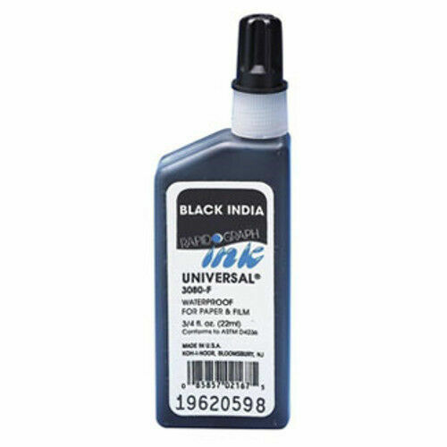 3 KohINoor Rapidograph Universal Waterproof Ink Black 1 Oz Each for
