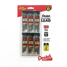 Pentel Super Hi-Polymer Refills, 0.5 mm Fine, HB, 180 Pieces of Lead-C25BPHB6