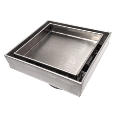 SereneDrains 304 SS Tile In Square Brushed Nickel Shower Drain Kit Cover 4''/5/6''