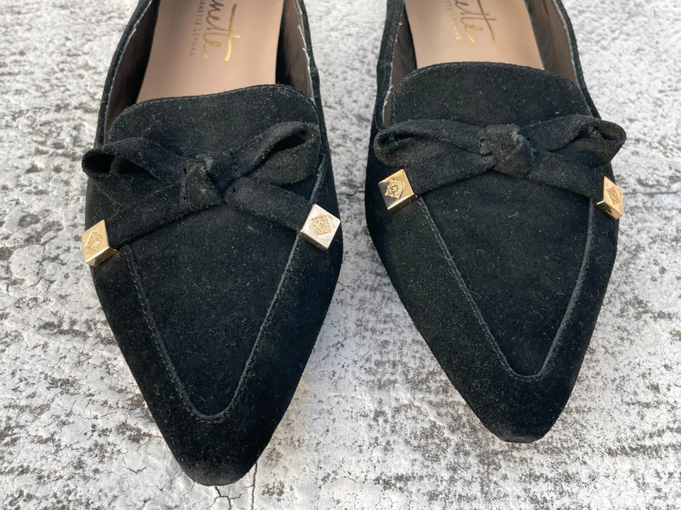 Zapatos Mocasines Nanette Lepore Mujer Cuero Gamuza Negro Sin Cordones Talla 8.5M Foto 2 de 4