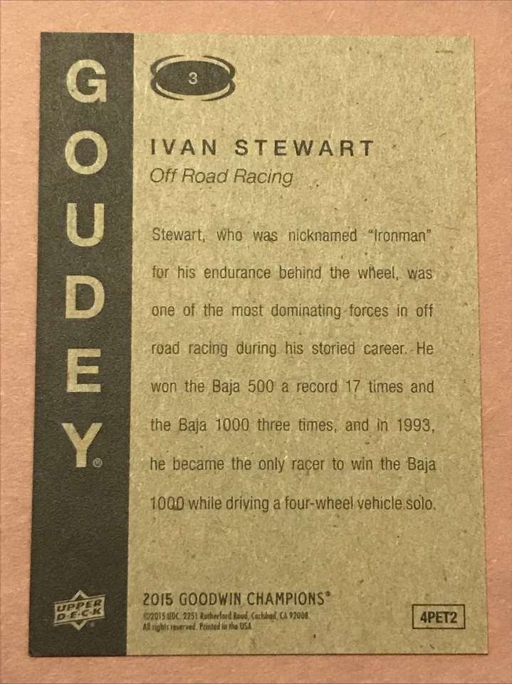 Ivan Stewart 2015 upper deck goodwin champions goudey #3 card - Image 2 of 2