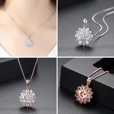 Fashion Zircon Rose Gold Color Flower Necklace Pendants Women Wedding Jewelry