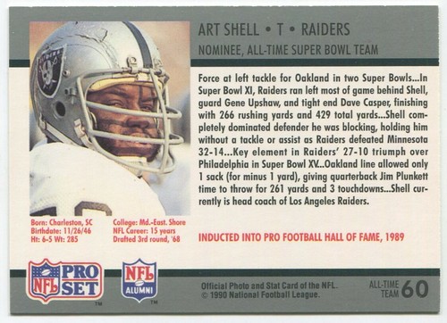 1990-91 Pro Set Super Bowl XXV Silver Anniversary #60 Art Shell Oakland Raiders - Picture 2 of 2