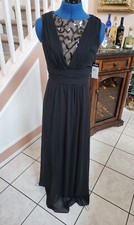 NWT CHAPS RALPH LAUREN Black Sequin Mesh Bodice Gathered Long Formal Dress Sz 4