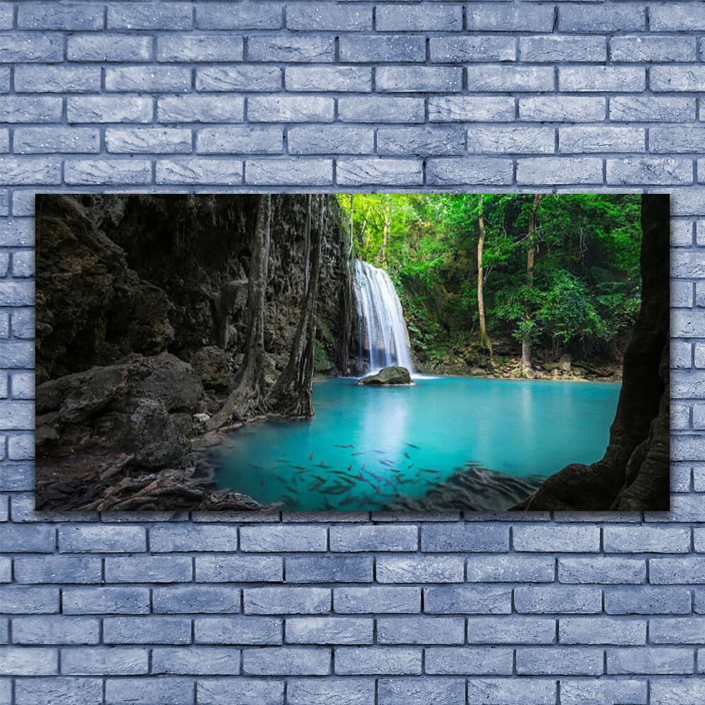 Photo sur toile nature 140x70 tableau decoration murale grand format cascade et lac sauvage