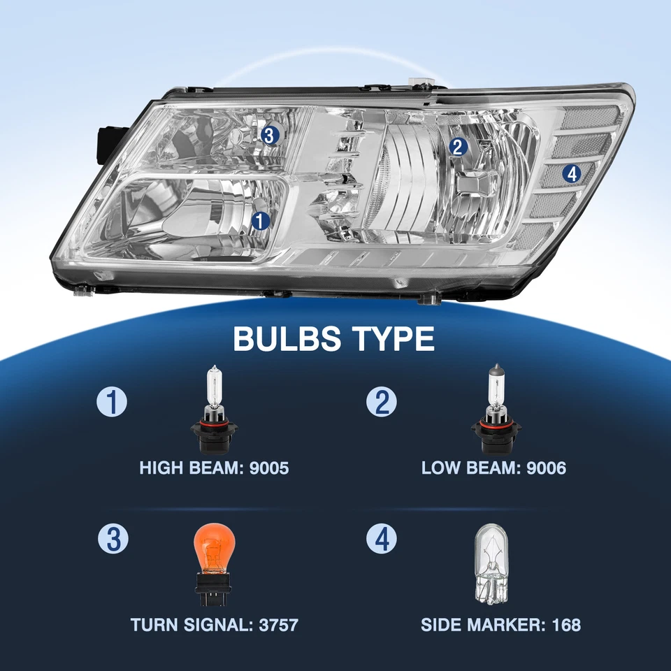 For 2009-2020 Dodge Journey Chrome Clear Headlights Pairs Left +Right side Foto 2 de 4