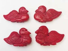 Red Bamboo Coral Hand Carved Duck Pendant Approx 25x35mm Sold Per Piece