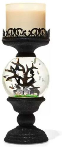  2021 Bath and Body Works Water Globe Cemetery Pedestal 3 wick candle holder