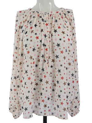 Vicolo Blouse Stars Print Ivory Crepe Top Button Front Dolman Sleeve Relaxed S