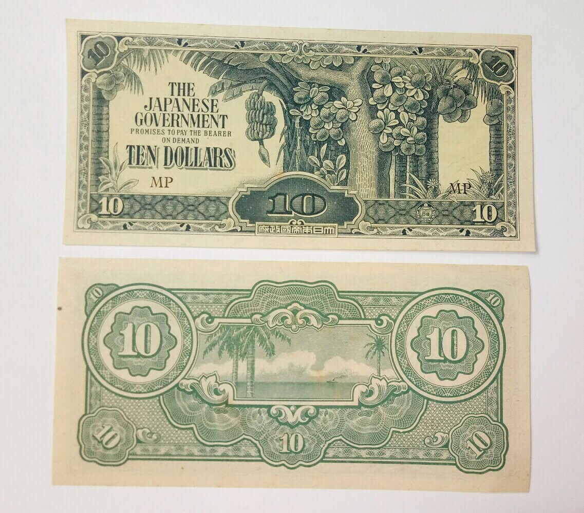 Lot of 2 Bill Japanese Government $'10 Ten Dollar WWII - 2 Notes