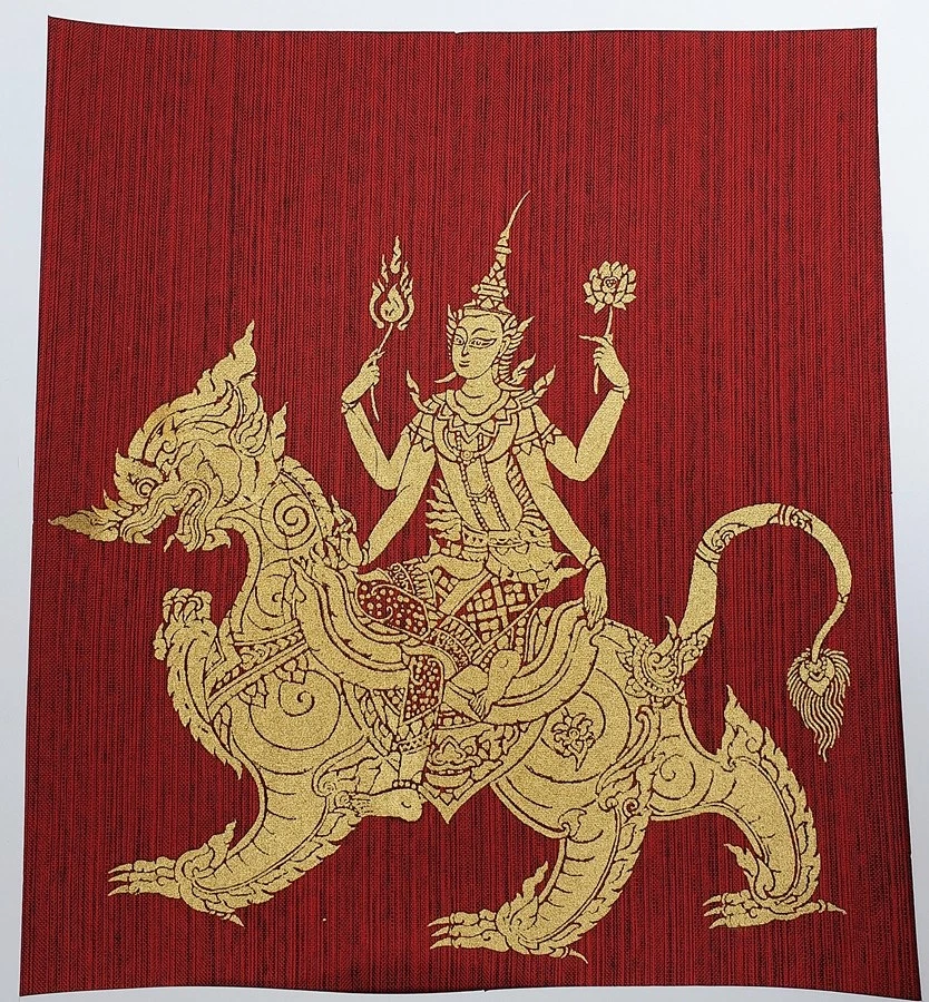 Arte tailandesa deusa de seda rei leão figura pintura pôster impressão decoração para casa feita à mão - Imagem 2 de 4