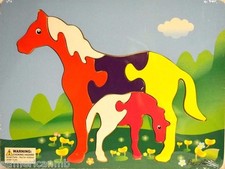 HORSES 6 pc Wood Puzzle 11.5x8.5" Educational Toy Wooden Woodcraft Construction