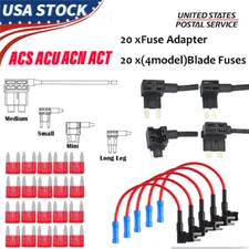 20PCS ACS ACU ACN ACT Blade Fuse Tap Dual Circuit Adapter 16 AWG Wire 10A Fuse