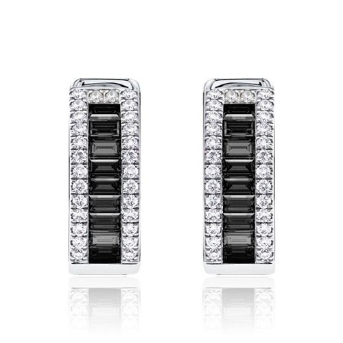 Iced Out 14K Weißgold vergoldet Pave Schwarz Zirkonia Herren Damen Creolen - Bild 2 von 5