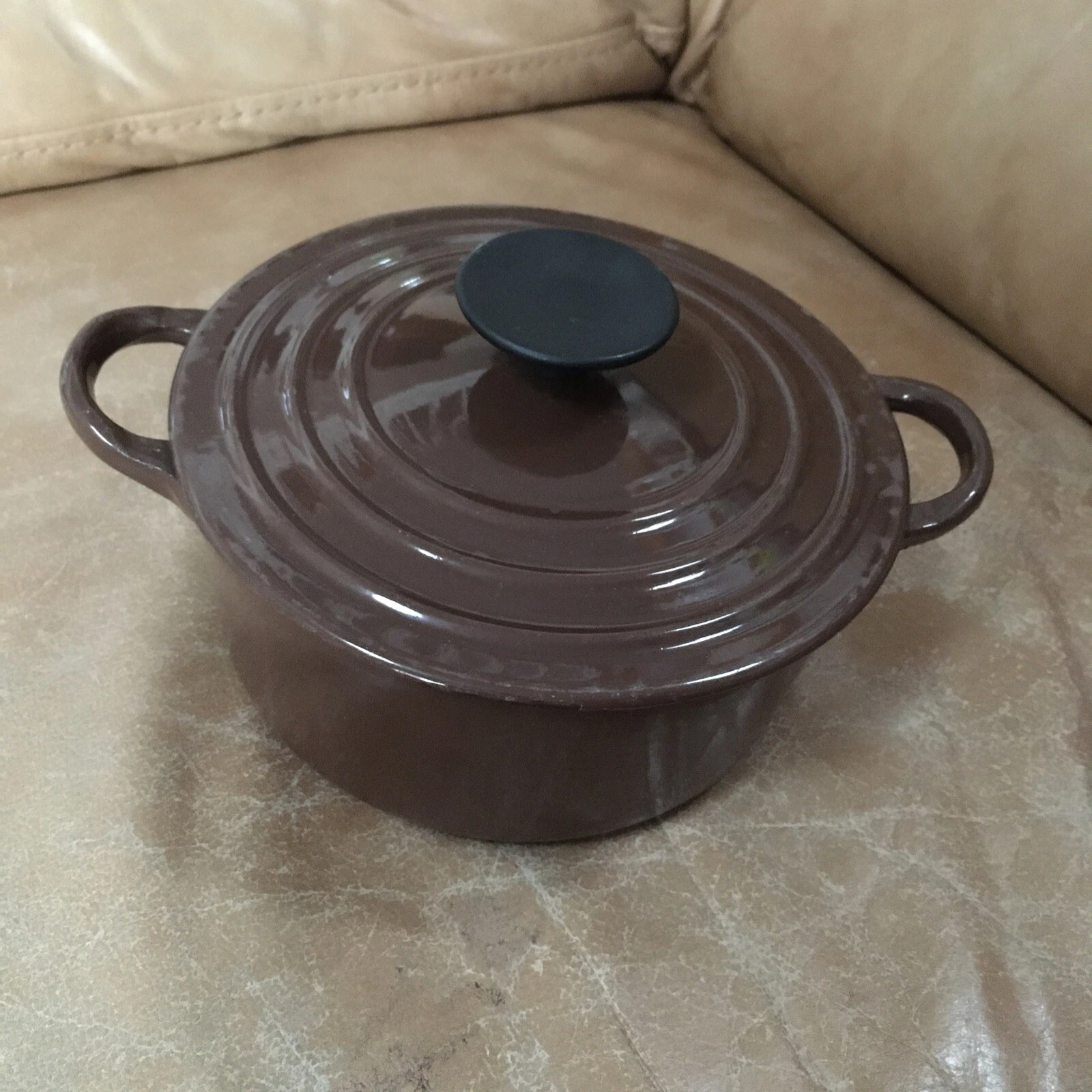 Vintage Le Creuset B Cast Iron Chocolate Brown Enamel Dutch Oven + Lid France