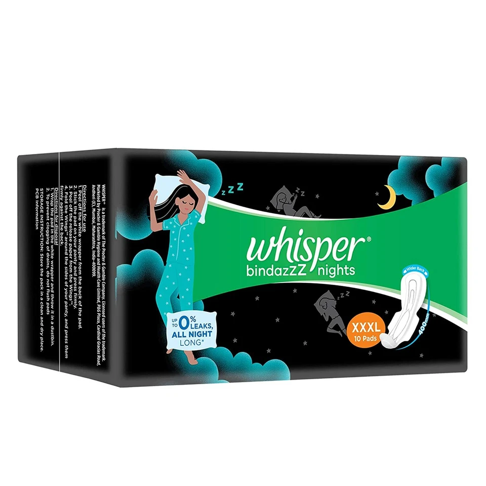 Whisper Bindazzz Nights Sanitary Pads for Women XXXL 10 Napkins FREE SHIP - Image 2 of 4
