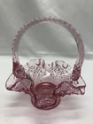 Vintage Fenton Art Glass Opalescent Pink Basket Ruffled Diamond/Hobnail