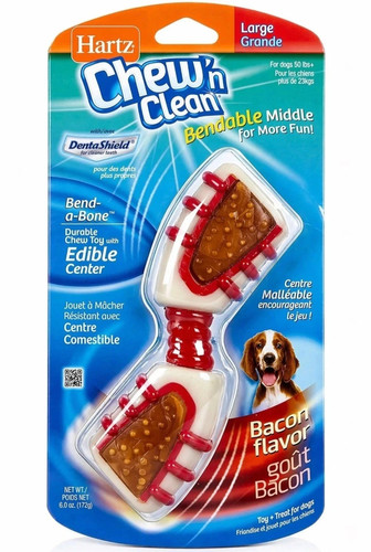 Hartz Chew n Clean Bend A Bone Dog Toy Bacon Flavor Dental Chew Small Medium Dog