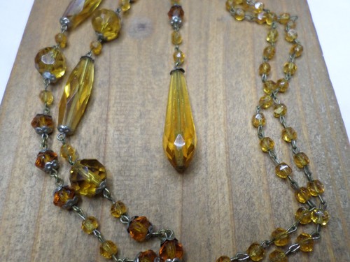 Vintage Deco Silver Faceted Amber Glass Crystal Beaded 21" Necklace - Picture 8 of 10