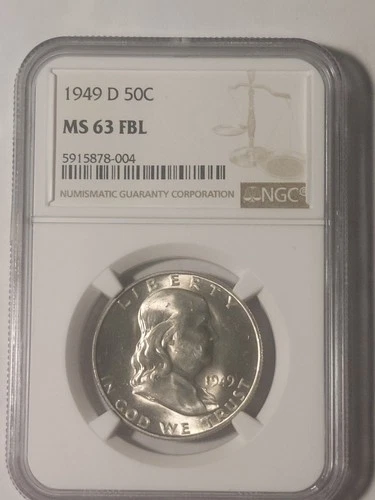 1949 D Franklin Half Dollar NGC Graded  MS63 FBL