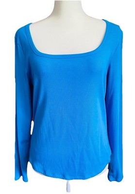 Athleta sz XL Stretch Ribbed Long Sleeve Blue Cropped Top