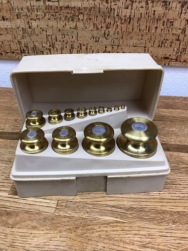 13 Piece OHAUS Scale Weight Calibration Brass Set In Box