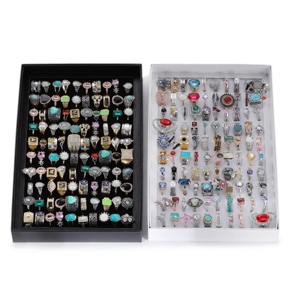 Lote al por mayor de 100 piezas de anillos mixtos vintage para mujeres hombres joyas caja de regalo de Navidad Foto 3 de 4