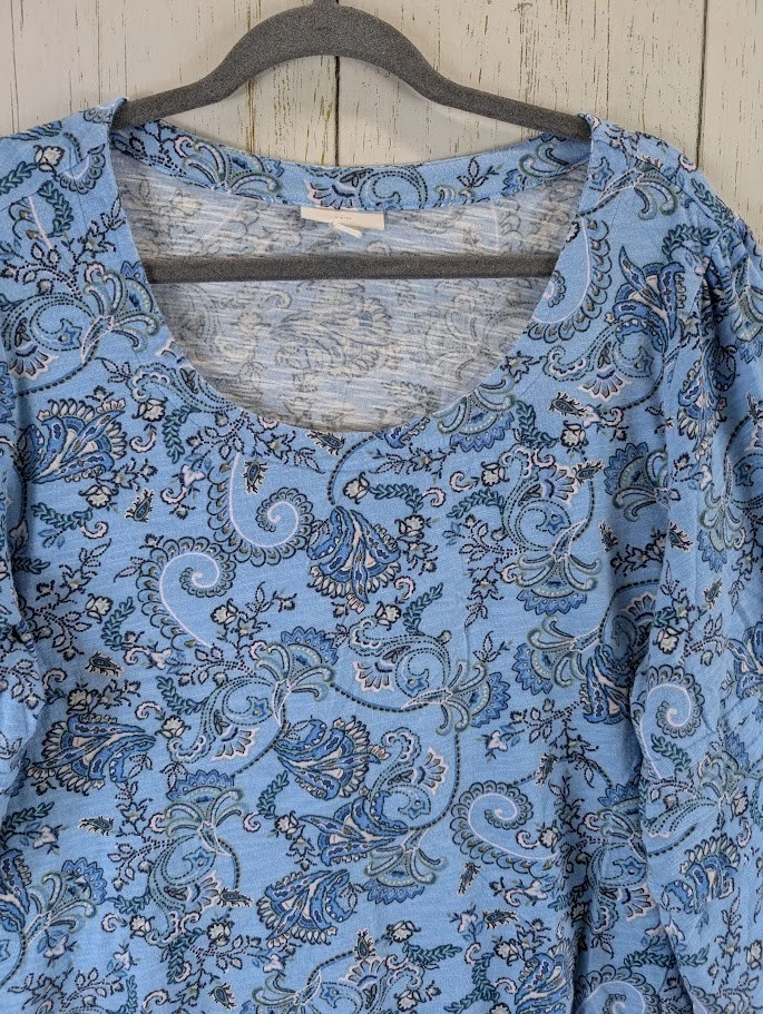 J Jill Size 2X Blue Paisley 3/4 Balloon Sleeve Womens Blouse - Image 3 of 4