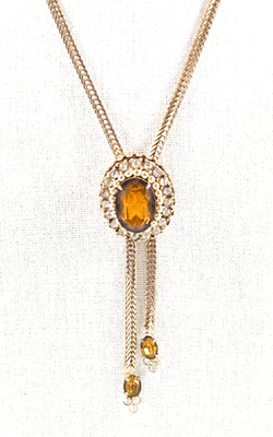 #ad Coro Pegasus Topaz colored Rhinestones Lariat Necklace Gold Tone Pat Pend 16quot; $42.00