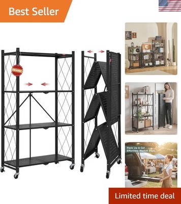 4 Tier Foldable Storage Shelves with Wheels, No Assembly Organizer Rack for G...
