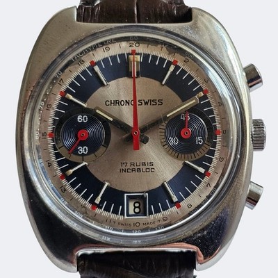 Vintage Chrono Swiss Chronograph 17 Rubis Valjoux 7734 Manual Wind 37mm