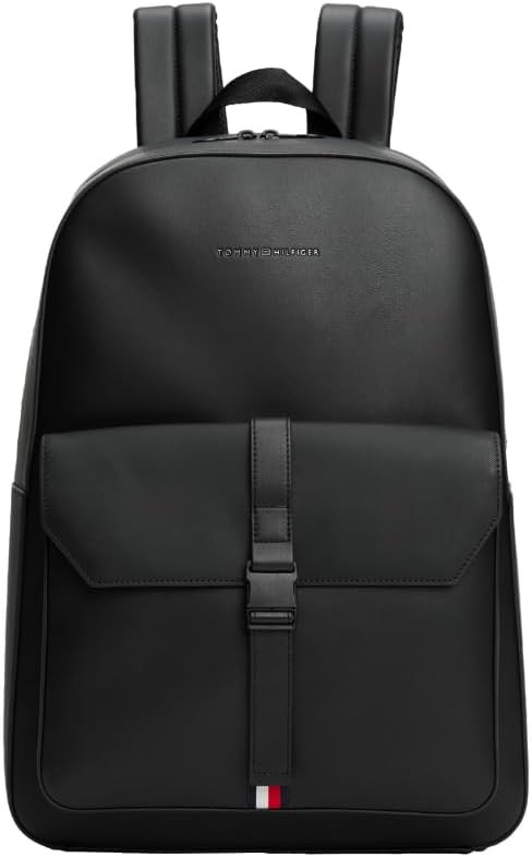 Tommy Hilfiger Mens Buckle Foundation Backpack, Black