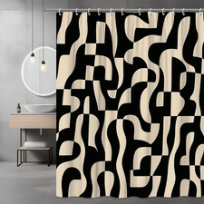 Modern Black and Beige Abstract Shower Curtain - Stylish Bathroom Decor