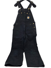 Vintage Carhartt Bib Overalls Mens 38x28 Black R01 Duck Canvas Workwear Made USA