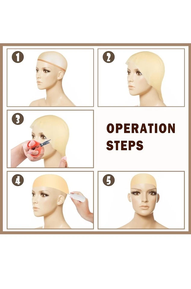 4 Pcs Latex Bald Caps Head Wig Caps Makeup Set Adult Men Women Costume Accessory - Image 4 of 4