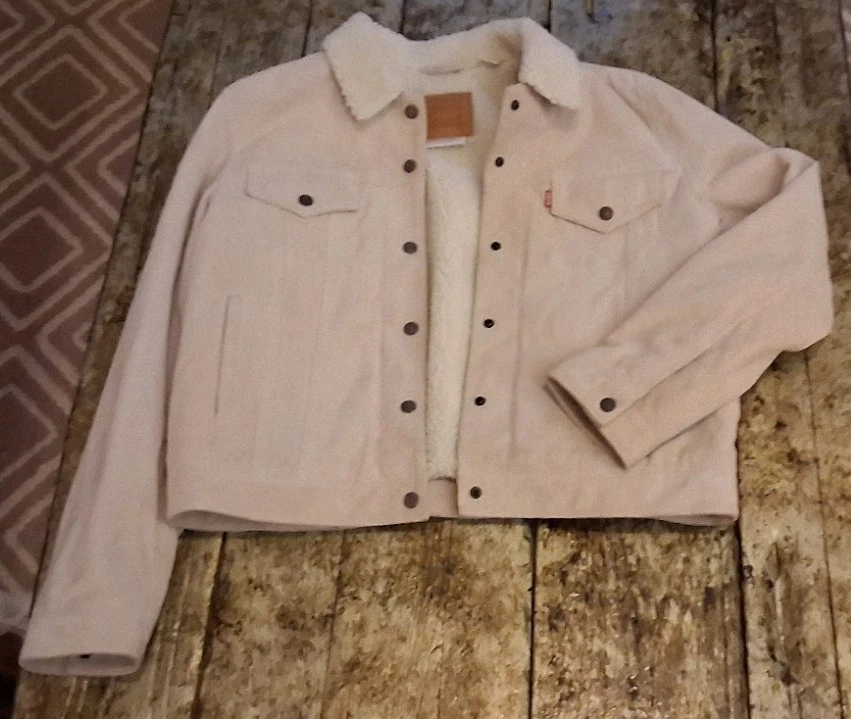 Levi's Premium Leather Trucker Jacket, Vintage, XL, White/Beige, Suede/Sherpa - Image 4 of 4