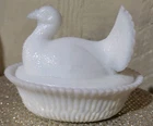 Vintage Milk Glass Turkey On A Nest