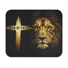Spiritual Mouse Pad - Man of Faith Lion, Christian Inspirational Gamer Pad Mat