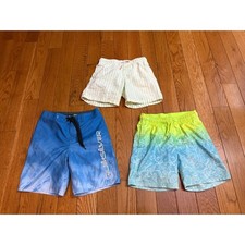 Quiksilver Cat Jack Boys Swim Trunks Bundle Size 8 M Blue Green Stripe 3pk