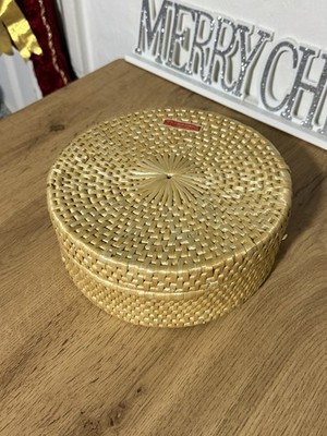 Vintage Rattan geflochten Tischsets & Korb Set mit Deckel Handarbeit Made in R.O.C