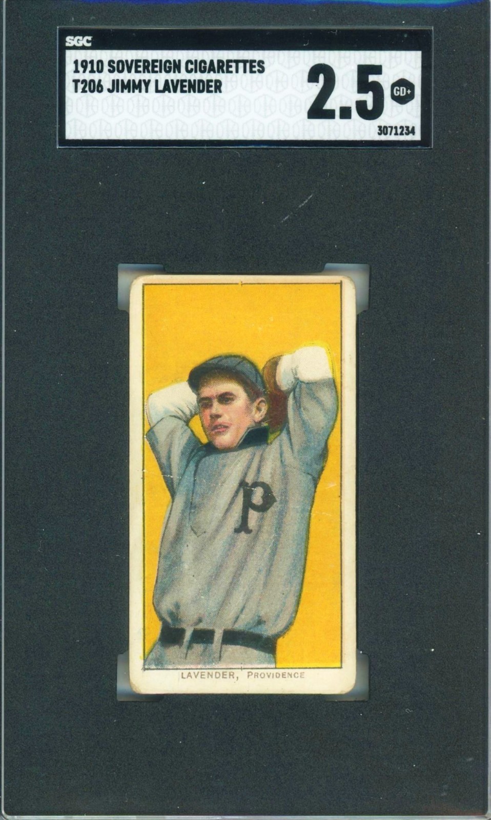 1910 T206 JIMMY LAVENDER PROVIDENCE GRAYS SOVEREIGN 350 BACK SGC 2.5