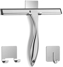 All-Purpose Stainless Steel Shower Squeegee for Shower Glass Door with 2 Adhesiv