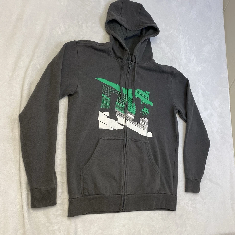 DC Shoes Para Hombre Talla Mediana Cremallera Completa Sudadera con Capucha Rayas Desvanecidas Logo Big Star Gris Y2K Foto 2 de 4