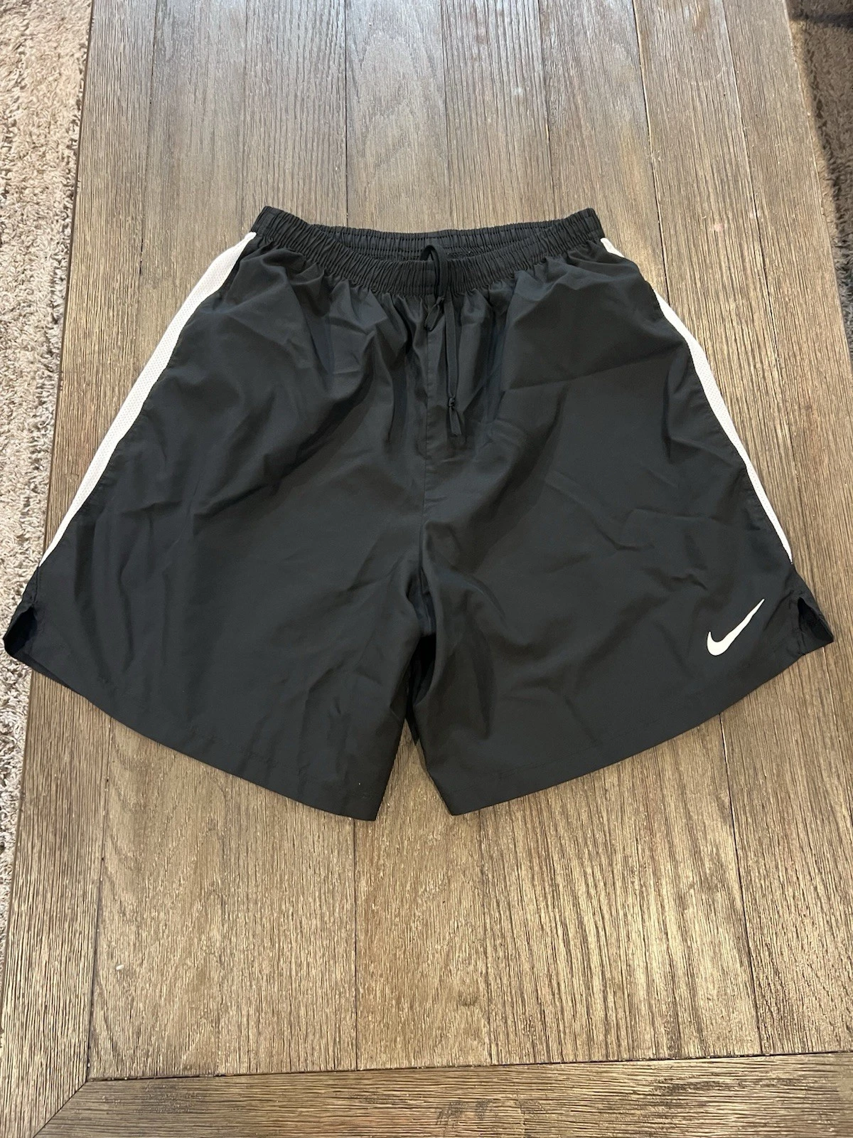 Mens Nike UnLined Running Shorts Black White Medium M